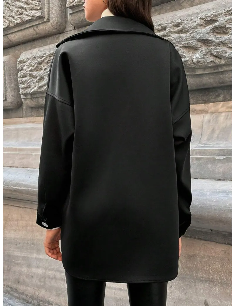 Jacheta cu maneca lunga, buzunare si nasturi, negru