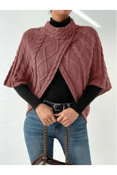 Cardigan cropped cu model tricotat, maro