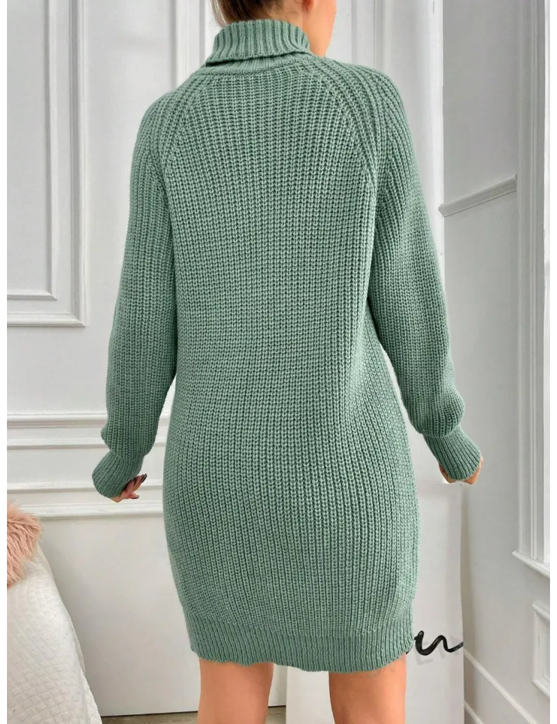 Rochie mini stil pulover, cu guler, verde, dama