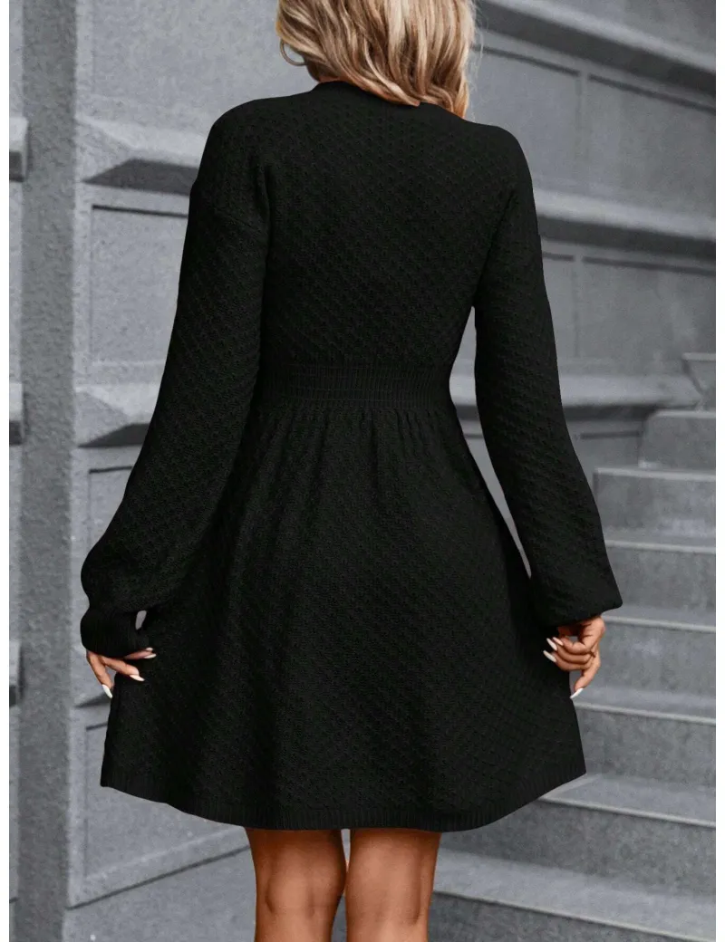 Rochie mini cu maneca lunga si detalii, negru, dama