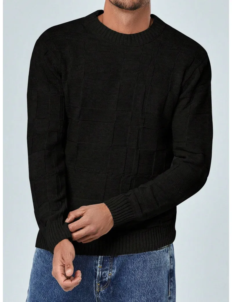 Pulover simplu, din tricot, negru, barbati, Shein