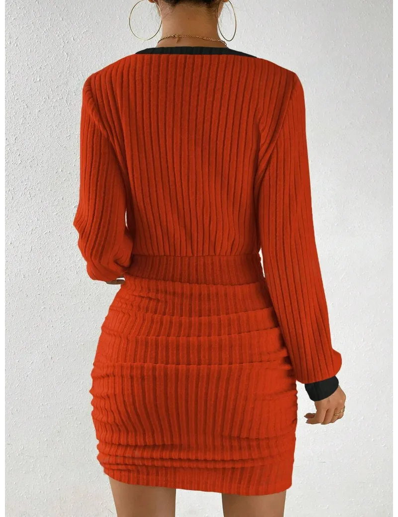 Rochie mini din tricot cu decolteu, portocaliu, dama, Shein