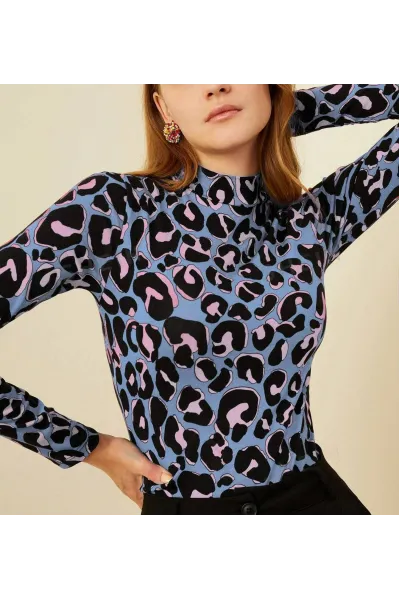 Bluza pe gat cu imprimeu leopard, mov, dama, Shein