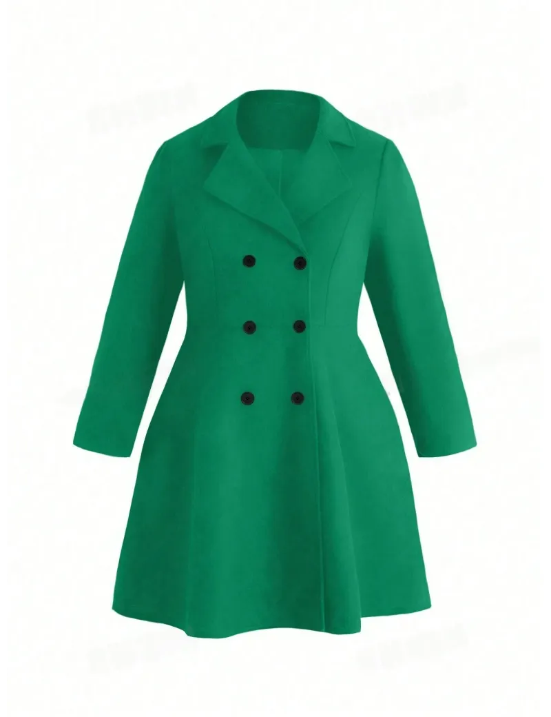 Palton mini cu nasturi, verde, dama, Shein
