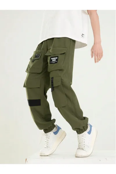 Pantaloni cargo cu buzunare, verde