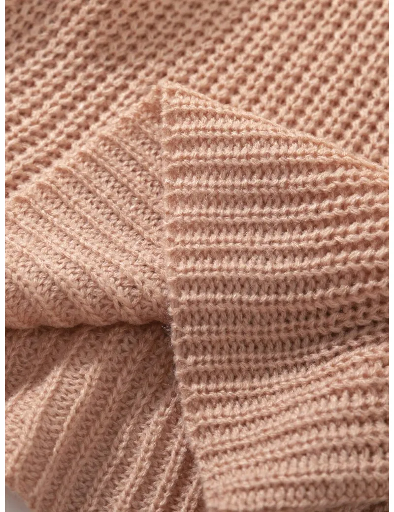 Pulover cu maneci largi, model tricotat, roz, fete