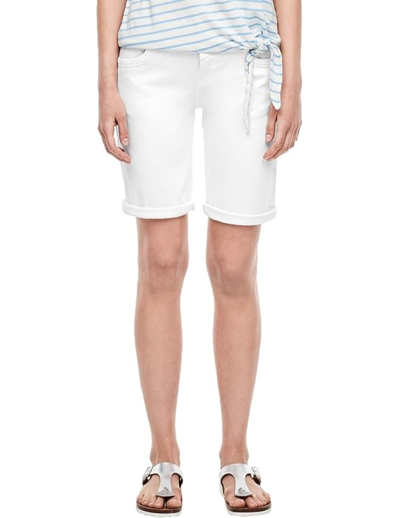 Pantaloni scurti cu talie medie din denim , alb