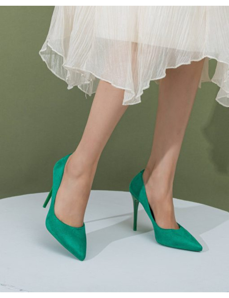 Pantofi stiletto cu toc inalt, verde, dama