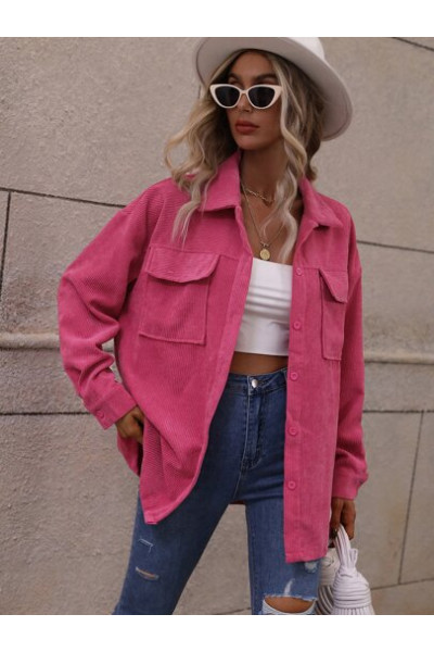 Jacheta cu buzunare si nasturi, model raiat, roz, dama