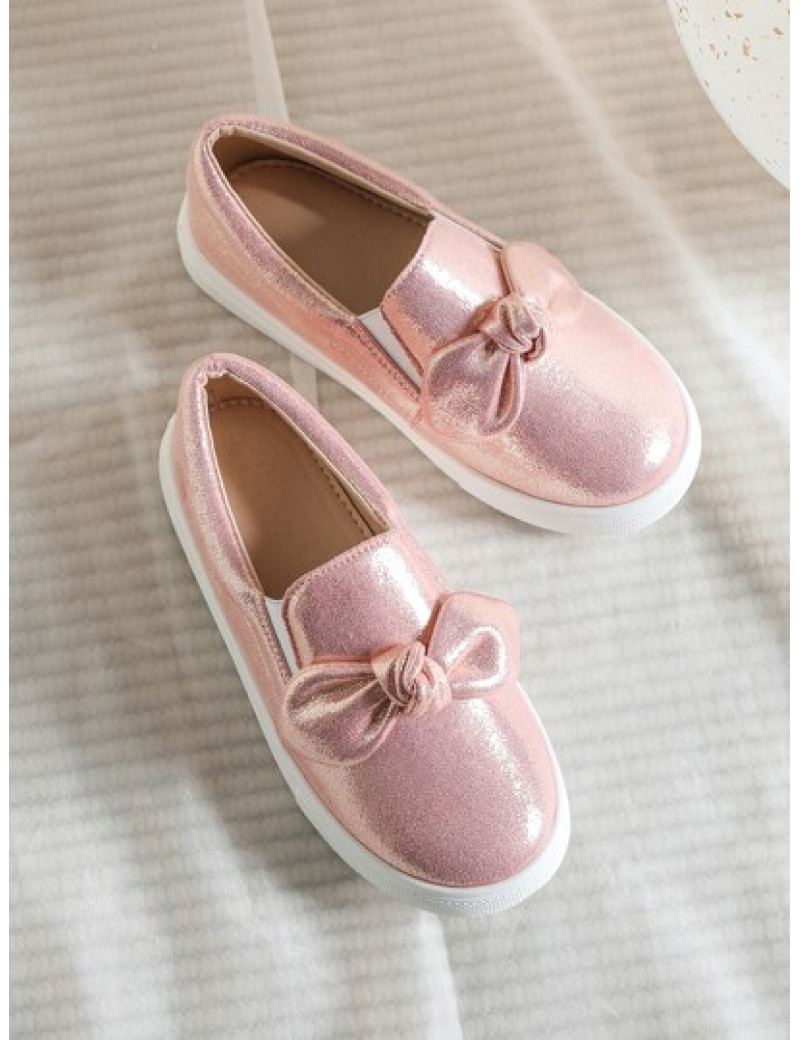 Pantofi loafer cu varf rotund si funda, roz, fete, Shein