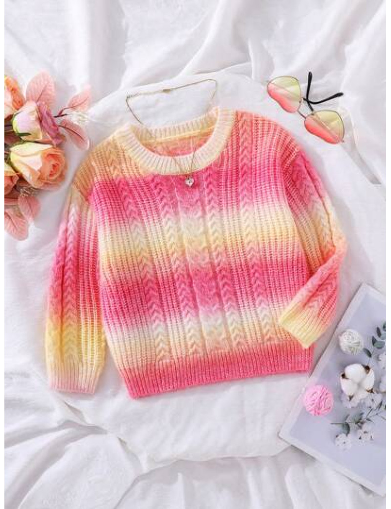 Pulover din tricot cu efect degrade, multicolor, fete, Shein
