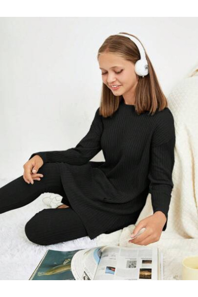 Rochie cu model tricotat, negru, fete