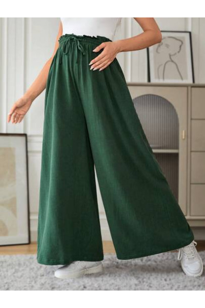 Pantaloni largi, cu snur reglabil, Maternity, verde, dama