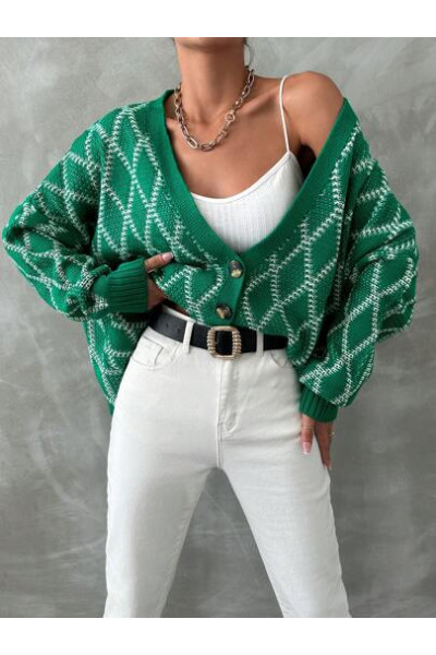 Cardigan din tricot, cu nasturi, verde, dama, Shein