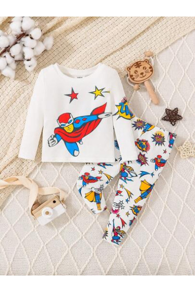Pijama cu imprimeu, alb