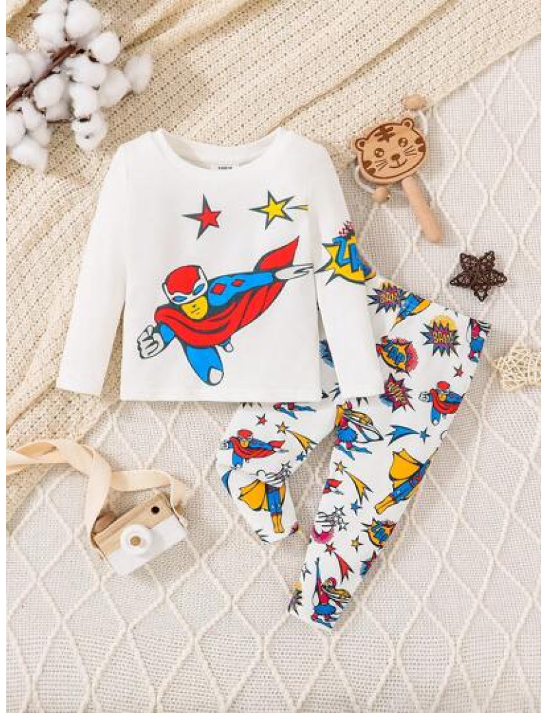 Pijama cu imprimeu, alb