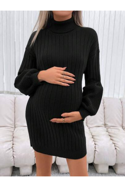 Rochie mini cu maneca lunga si guler, Maternity, negru