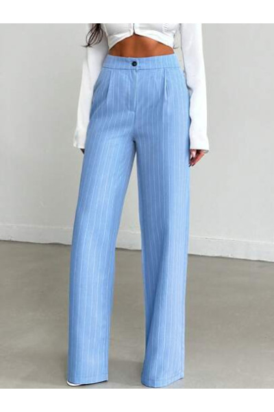 Pantaloni costum, cu model dungi, albastru, dama, Shein