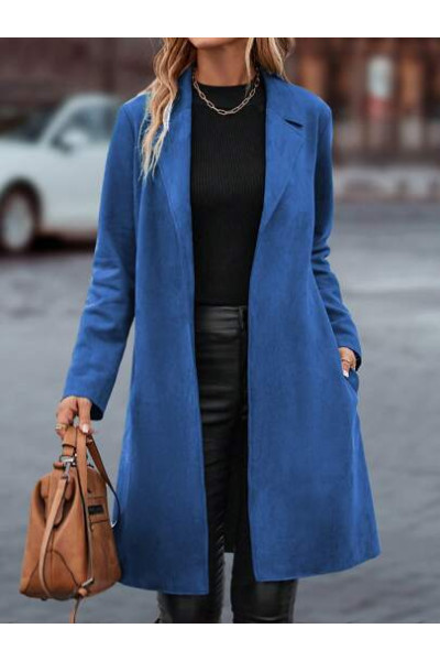 Palton mini cu buzunare, albastru, dama, Shein