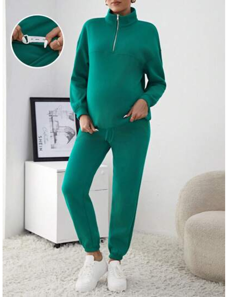 Set hanorac si pantaloni lungi, Maternity, verde