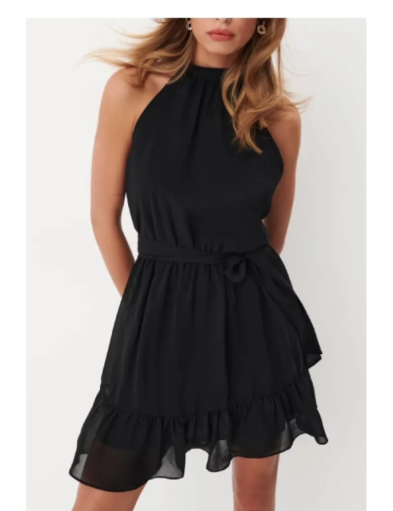 Rochie mini cu volane, fara maneci, negru, dama, Mohito