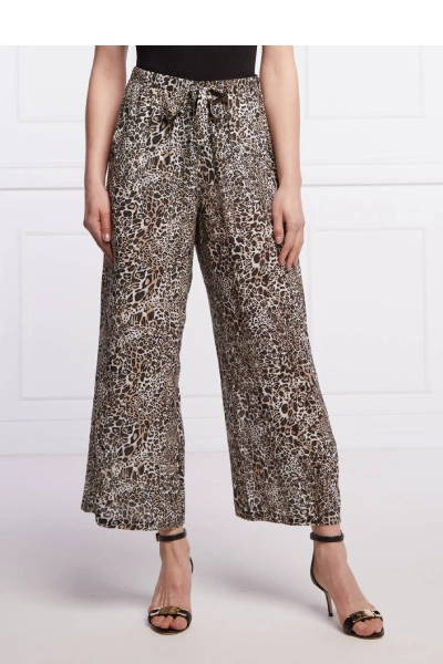 Pantaloni largi cu imprimeu leopard, multicolor
