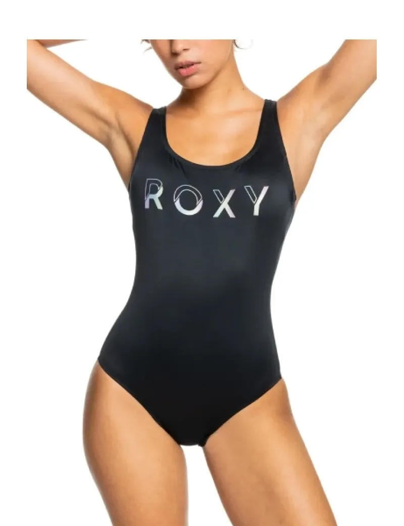 Costum de baie intreg, cu spatele gol, imprimeu logo, negru, dama, ROXY