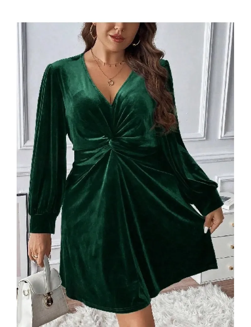 Rochie mini cu decolteu si model catifea, verde