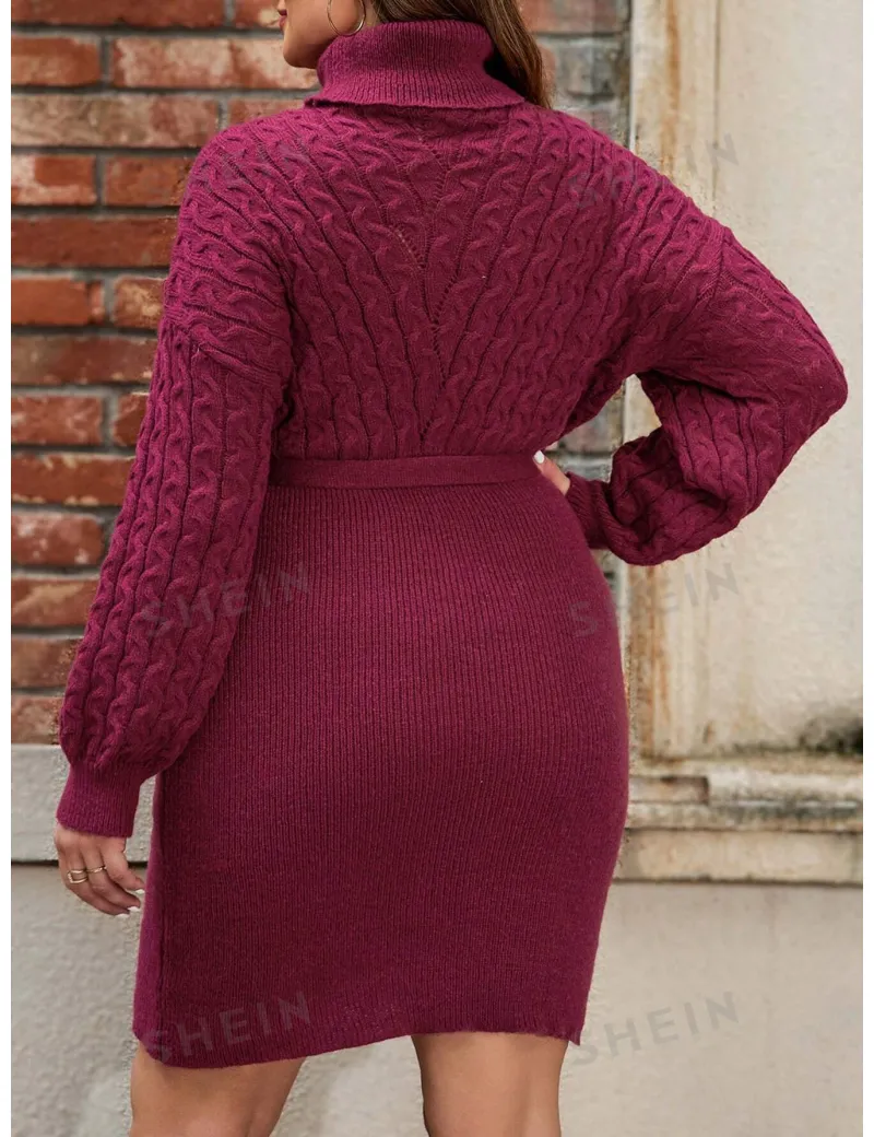 Rochie mini cu maneca lunga si model tricotat, rosu