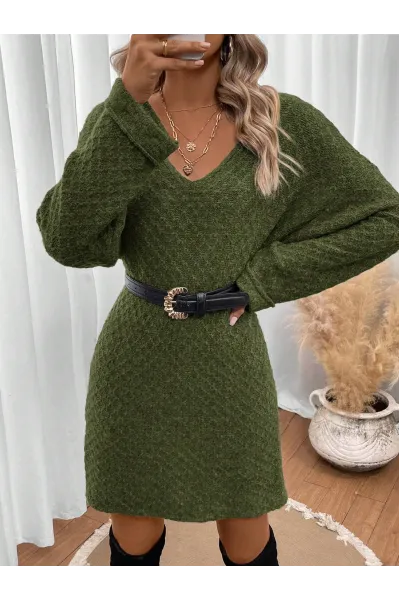 Rochie mini din tricot cu decolteu, verde, dama, Shein