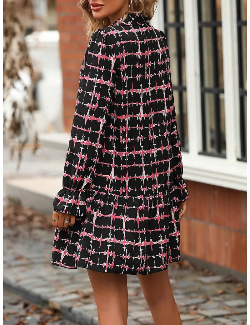 Rochie mini stil camasa, cu imprimeu, negru