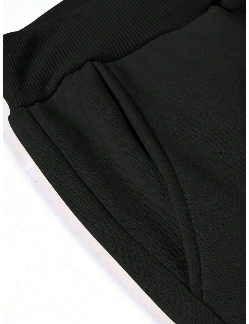 Set bluza si pantaloni lungi cu imprimeu scris, negru