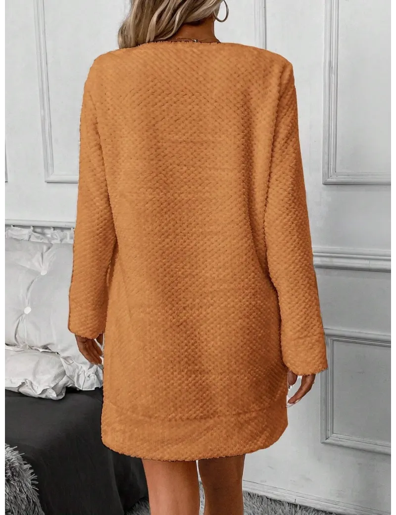 Rochie mini din tricot, cu maneca lunga, portocaliu, dama, Shein