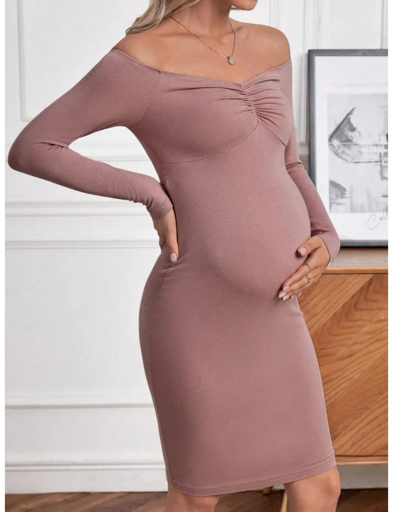 Rochie mini, cu maneca lunga si umerii goi, Maternity, dama, Shein