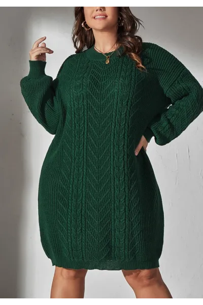 Rochie mini din tricot, cu maneci lungi, verde, dama, Shein