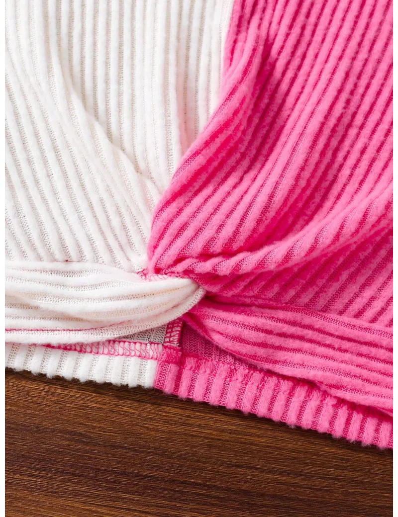 Bluza cu model in 2 culori si maneca lunga, roz, fete, Shein
