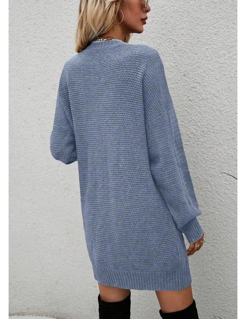 Rochie mini din tricot, cu maneca lunga, albastru, dama, Shein