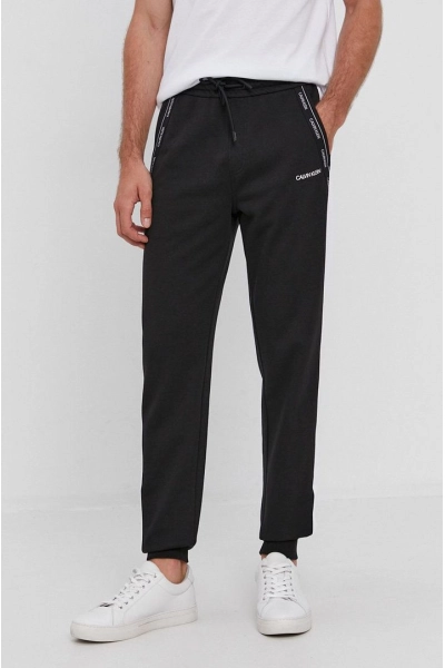 Pantaloni sport cu logo si snur reglabil, negru
