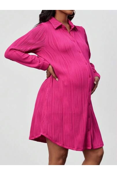 Rochie mini stil camasa, cu detalii, Materinty, roz, dama