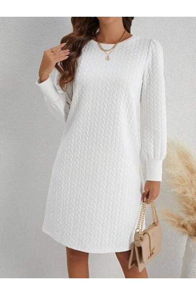 Rochie mini din tricot cu maneca lunga, alb, dama