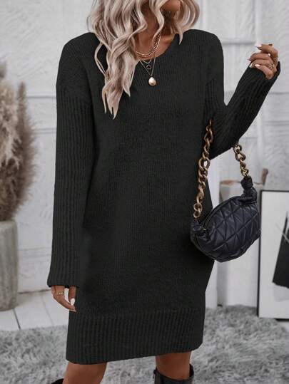 Rochie mini din tricot, negru, dama